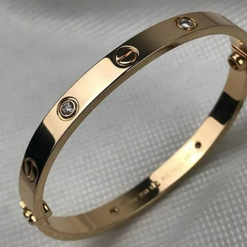 Gold Bangle Bracelet With Stones Stainless Steel Gold Plated